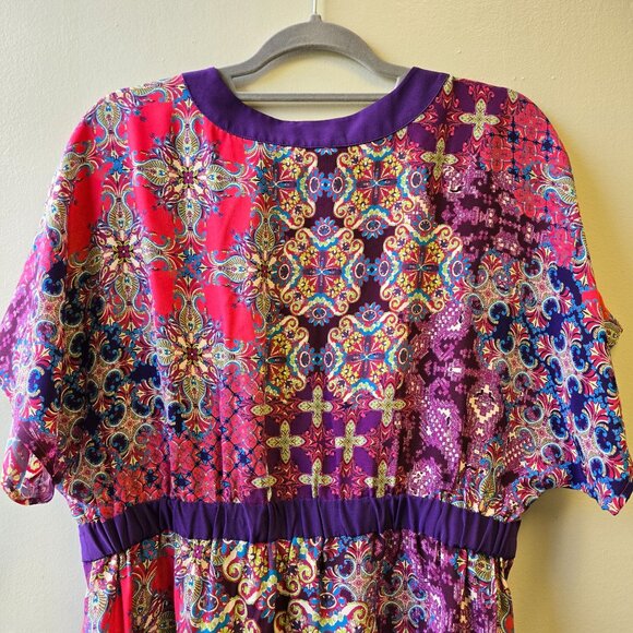 Garnet Hill Womens 12 Dressy Office Career Floral Silk Tunic Babydoll Top V-Neck - Picture 8 of 10